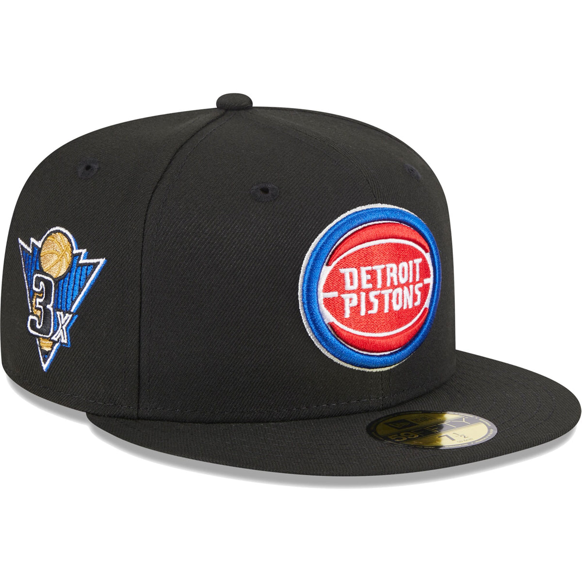 Detroit Pistons New Era 3-Time Champions Commemorative Side Patch 59FIFTY Fitted Hat - Black