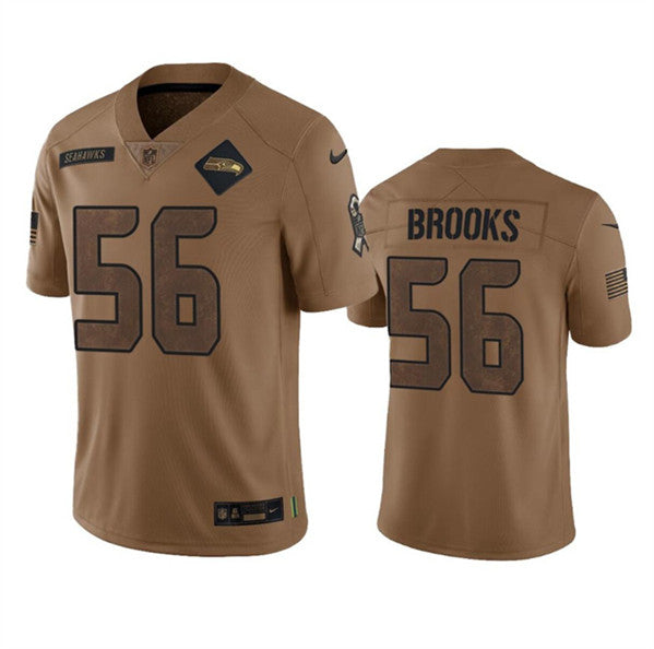 Men s Seattle Seahawks Jordyn Brooks 2023 Brown Salute To Service Limited Stitched Jerseys