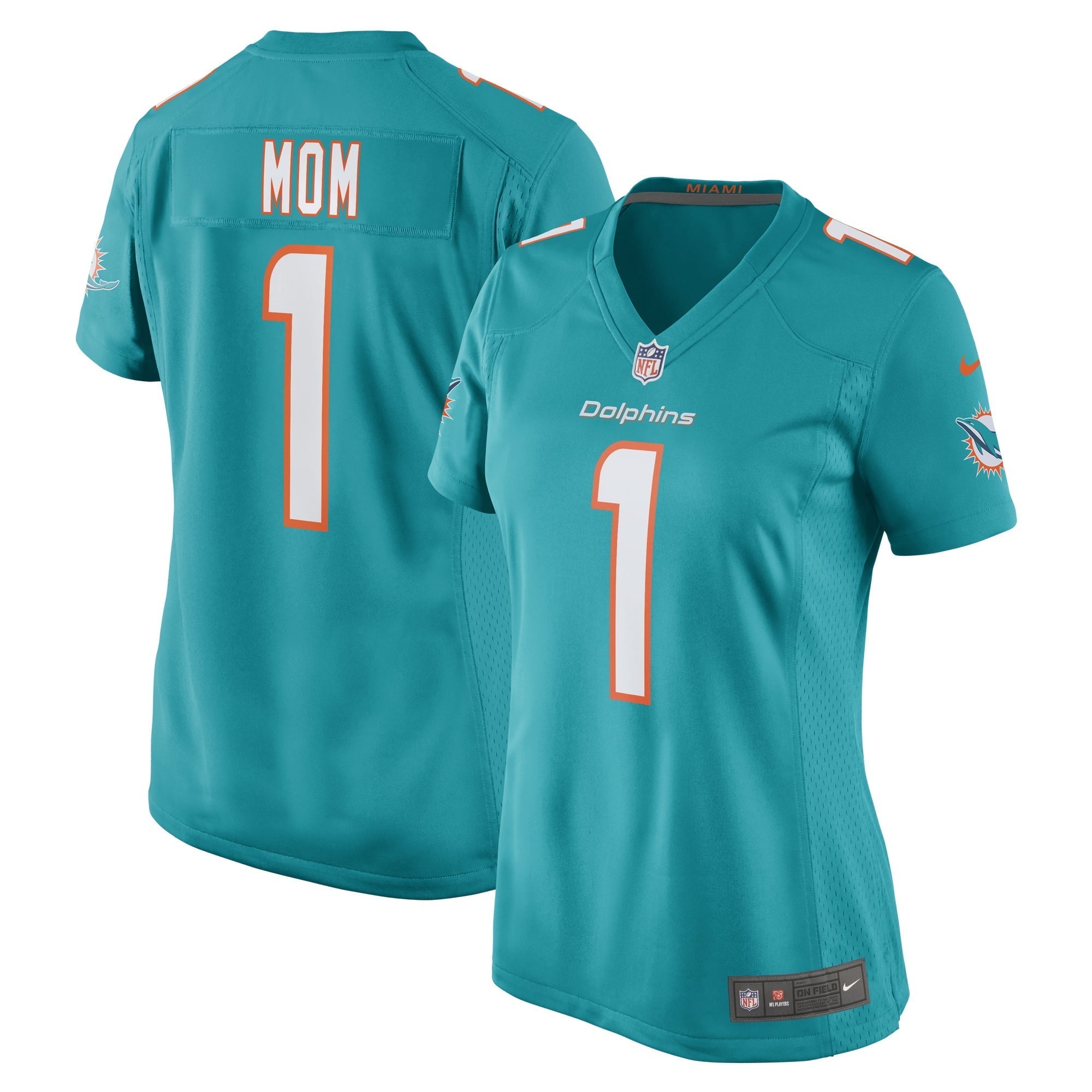 Women s Nike Number 1 Mom Aqua Miami Dolphins Game Jersey