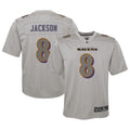 Lamar Jackson Baltimore Ravens Nike Youth Atmosphere Fashion Game Jersey   Gray