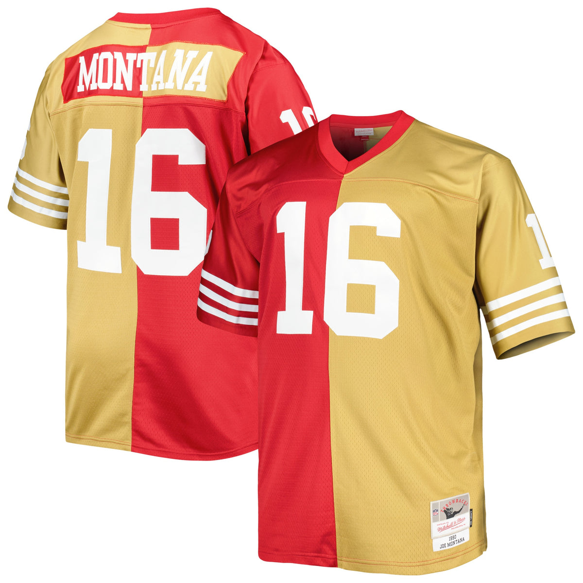 Joe Montana San Francisco 49ers Mitchell   Ness Big   Tall Split Legacy Retired Player Replica Jersey   Scarlet/Gold