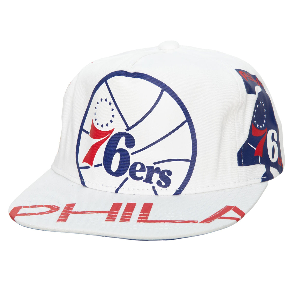 Philadelphia 76ers Mitchell & Ness Hardwood Classics In Your Face Deadstock Snapback Hat - White
