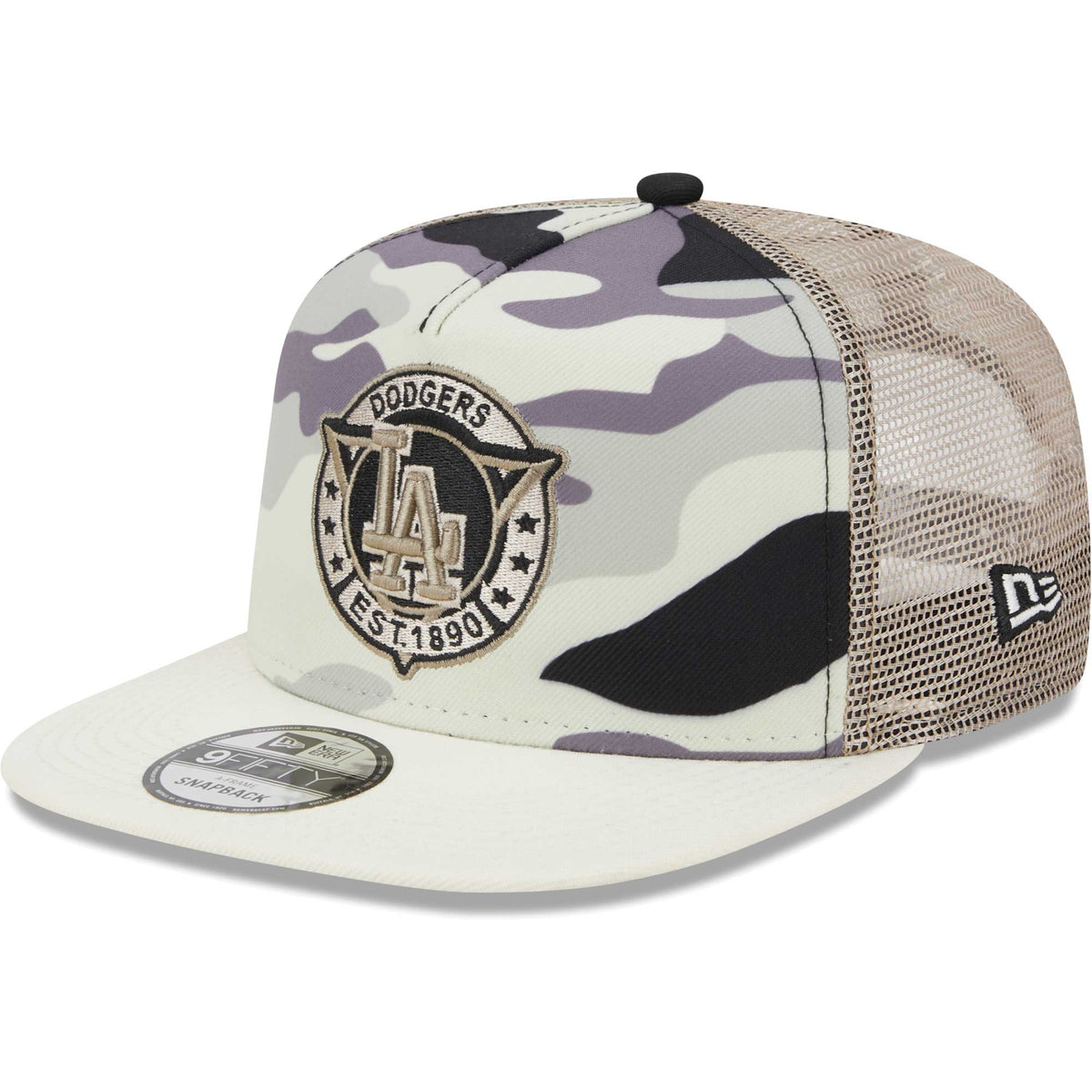 Los Angeles Dodgers New Era Chrome Camo A-Frame 9FIFTY Trucker Snapback Hat - White