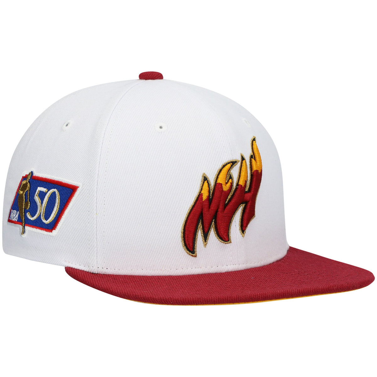 Miami Heat Mitchell & Ness Hardwood Classics 50th Anniversary Snapback Hat - White/Red