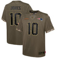 Mac Jones New England Patriots Nike Youth 2022 Salute To Service Player Limited Jersey   Olive
