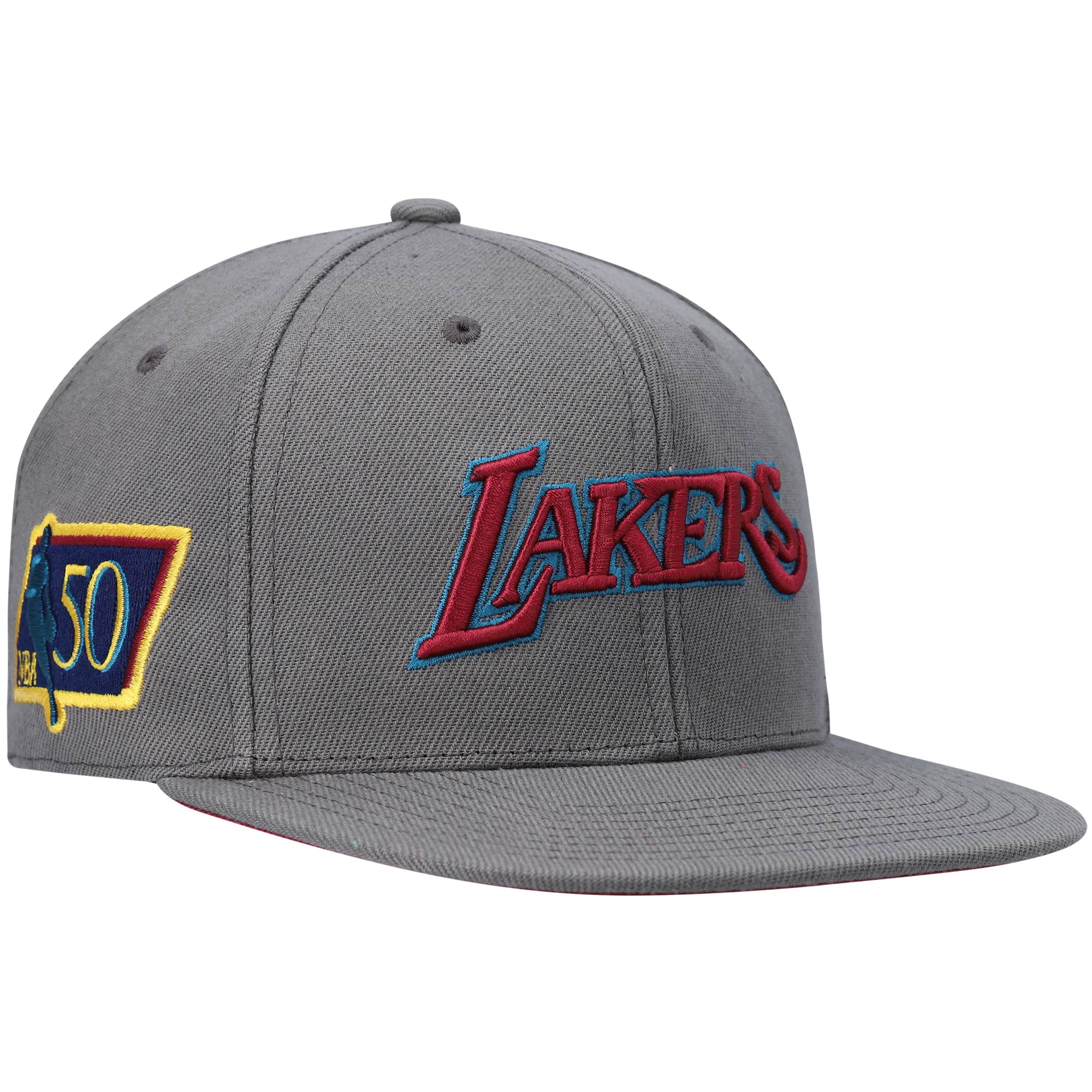 Los Angeles Lakers Mitchell & Ness Hardwood Classics NBA 50th Anniversary Carbon Cabernet Fitted Hat - Charcoal