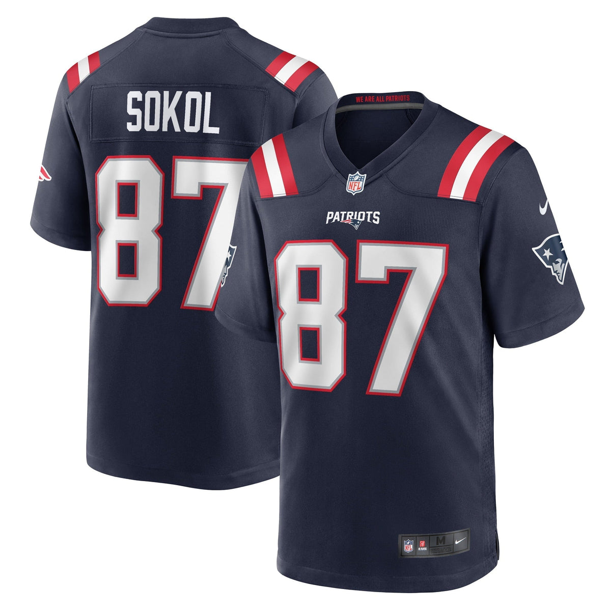 Men s Nike Matt Sokol Navy New England Patriots Game Player Jersey