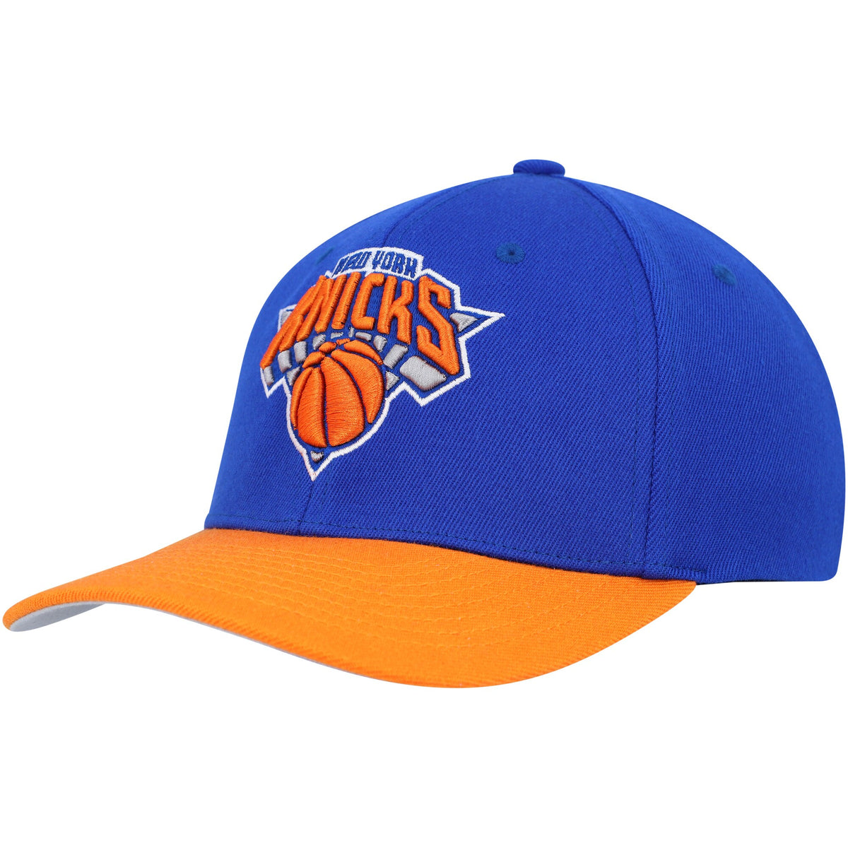 New York Knicks Mitchell & Ness MVP Team Two-Tone 2.0 Stretch-Snapback Hat - Blue/Orange