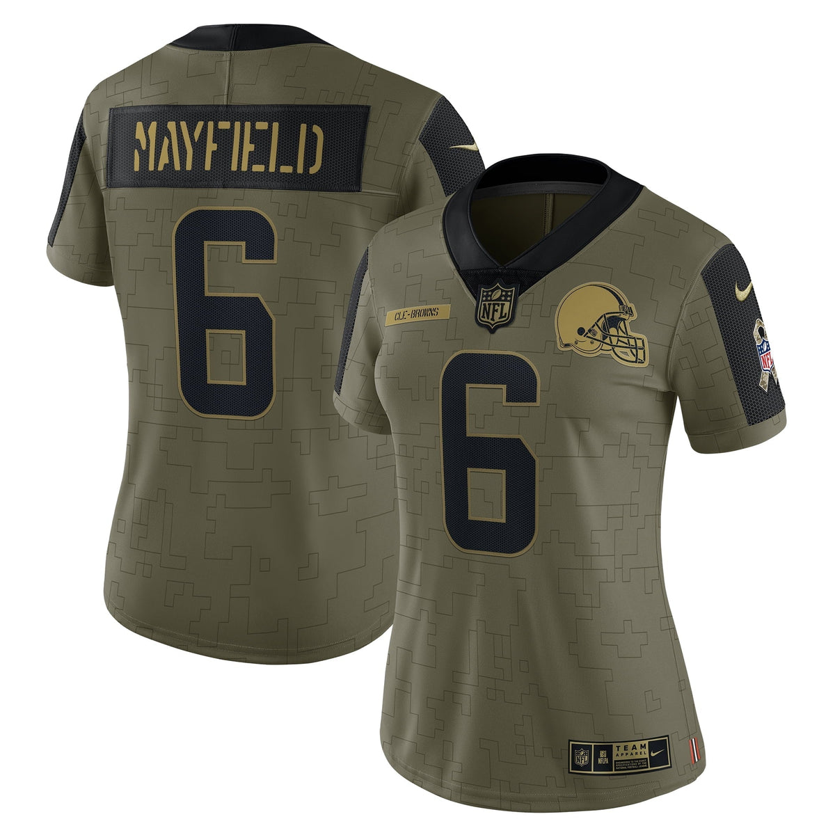 Women s Nike Baker Mayfield Olive Cleveland Browns 2021 Salute To Service Limited Player Jersey
