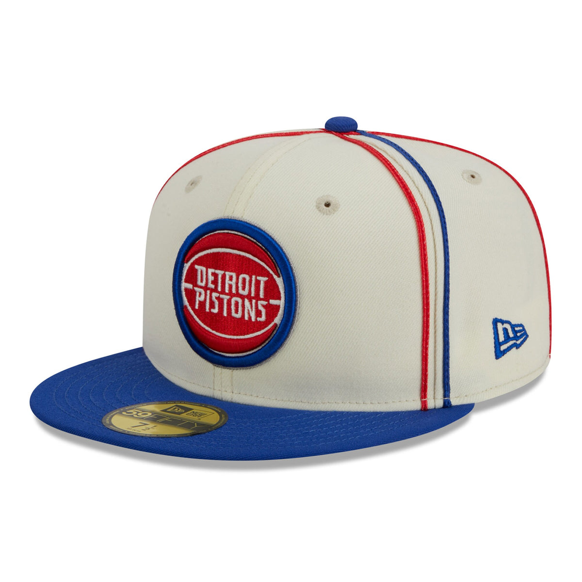 Detroit Pistons New Era Piping 2-Tone 59FIFTY Fitted Hat - Cream/Blue