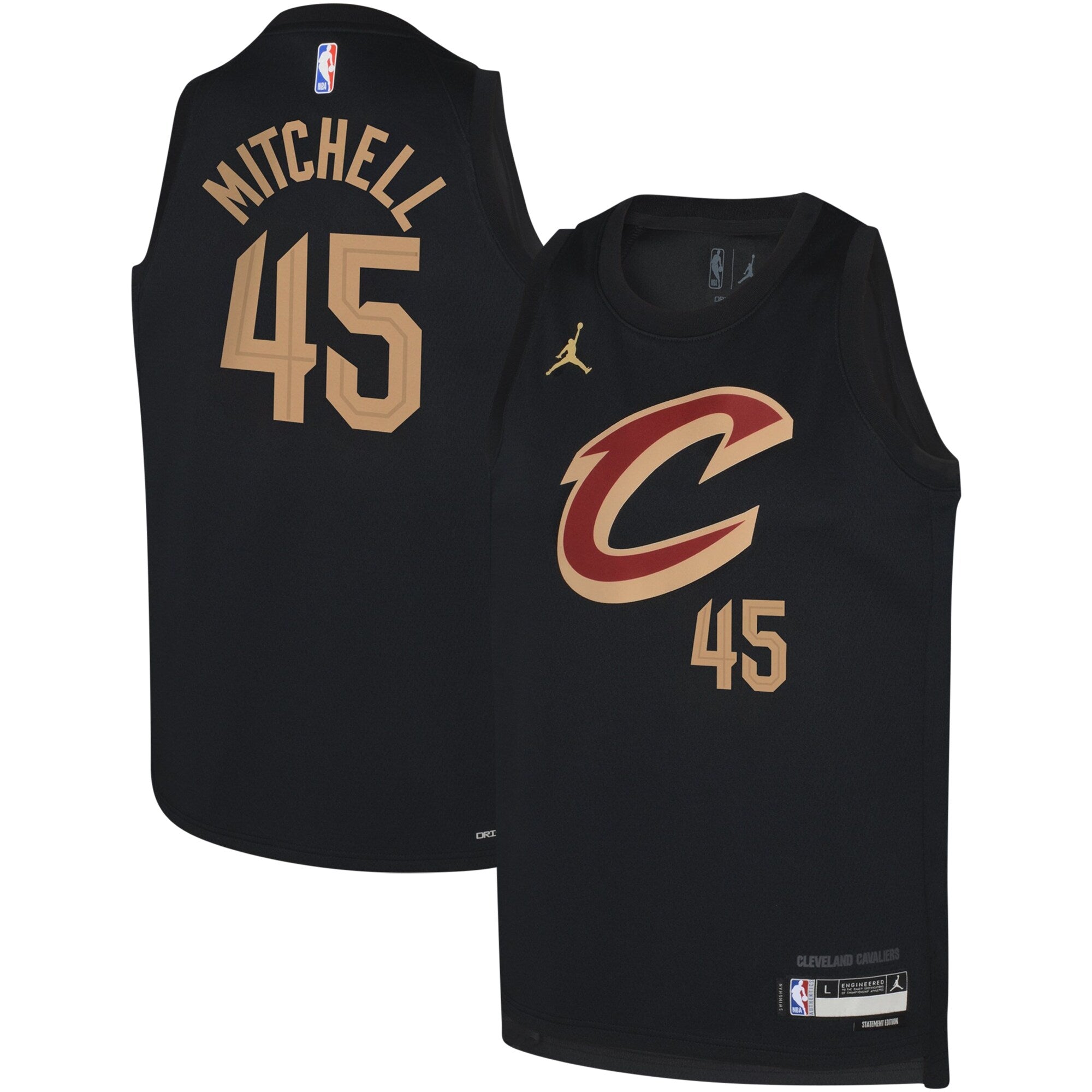 Donovan Mitchell Cleveland Cavaliers Jordans Brand Youth Swingman Jersey - Statement - Black