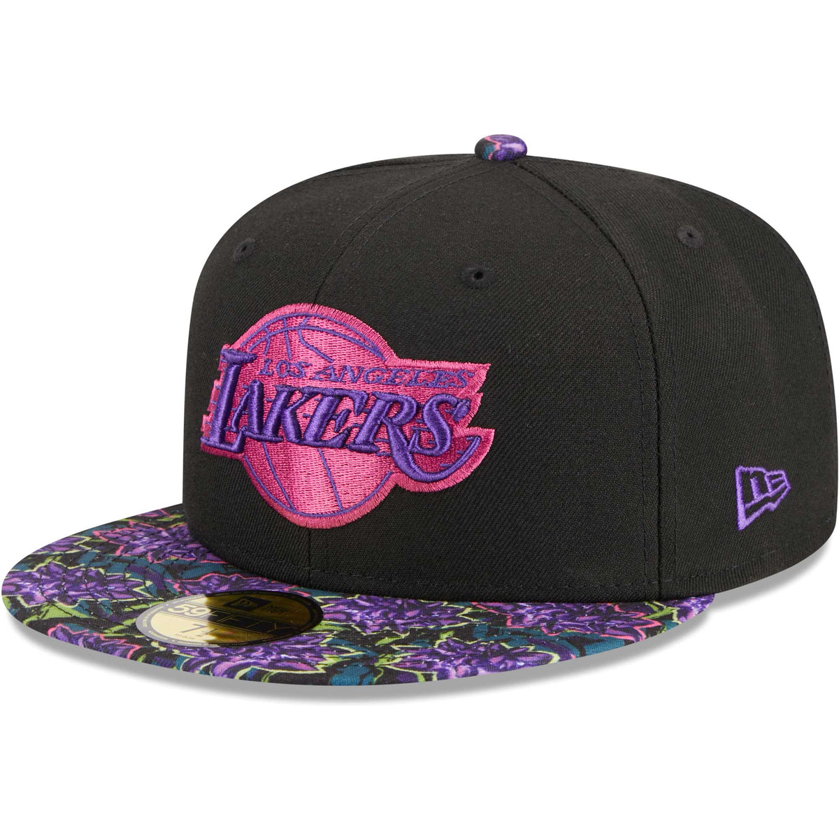 Los Angeles Lakers New Era Dark Fantasy Neon Lotus Flower 59FIFTY Fitted Hat - Black