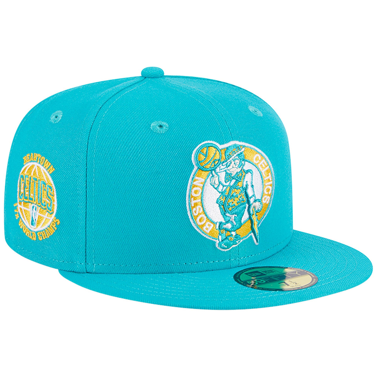Boston Celtics New Era 17-Time Champions Breeze Grilled Yellow Undervisor 59FIFTY Fitted Hat - Turquoise