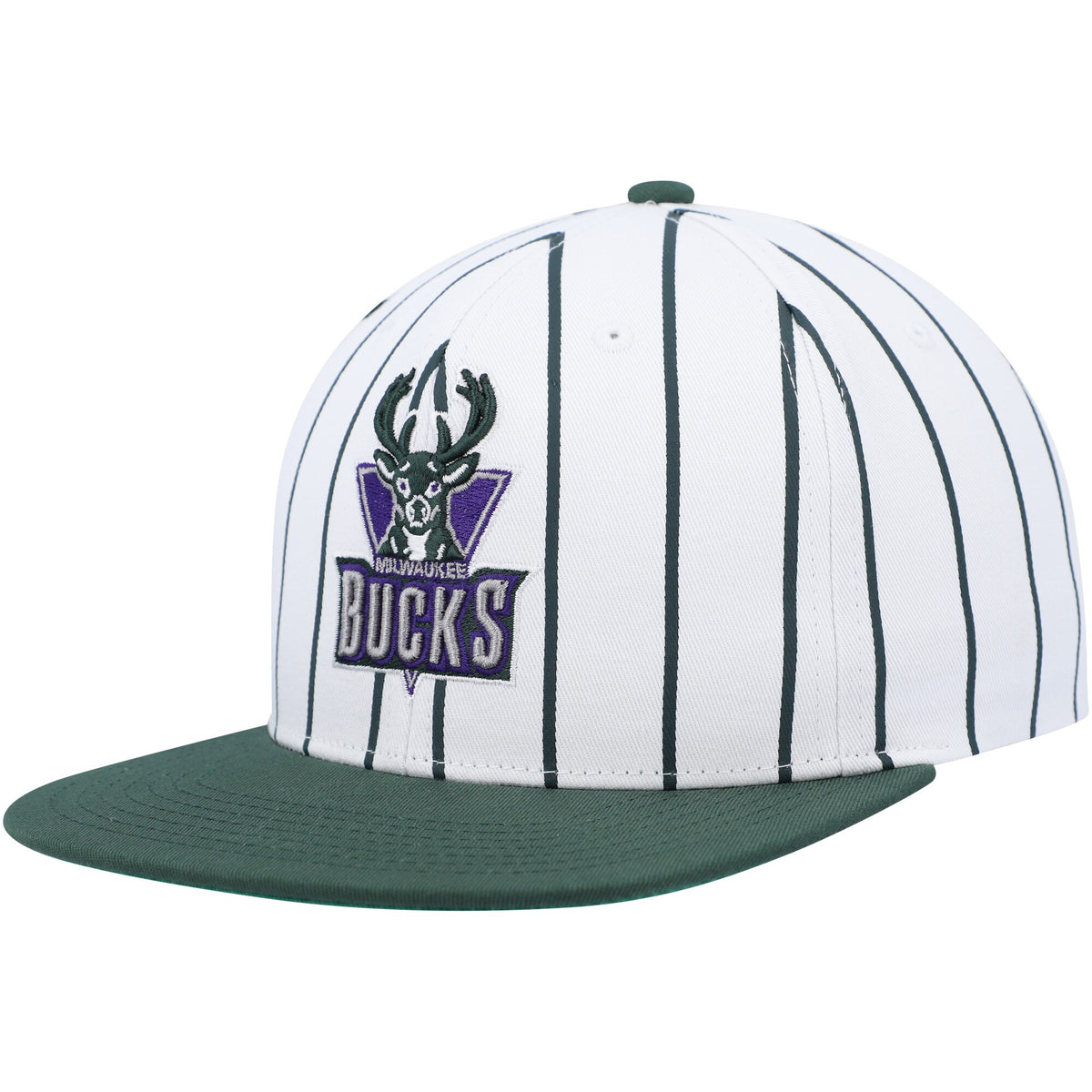 Milwaukee Bucks Mitchell & Ness Hardwood Classics Pinstripe Snapback Hat - White