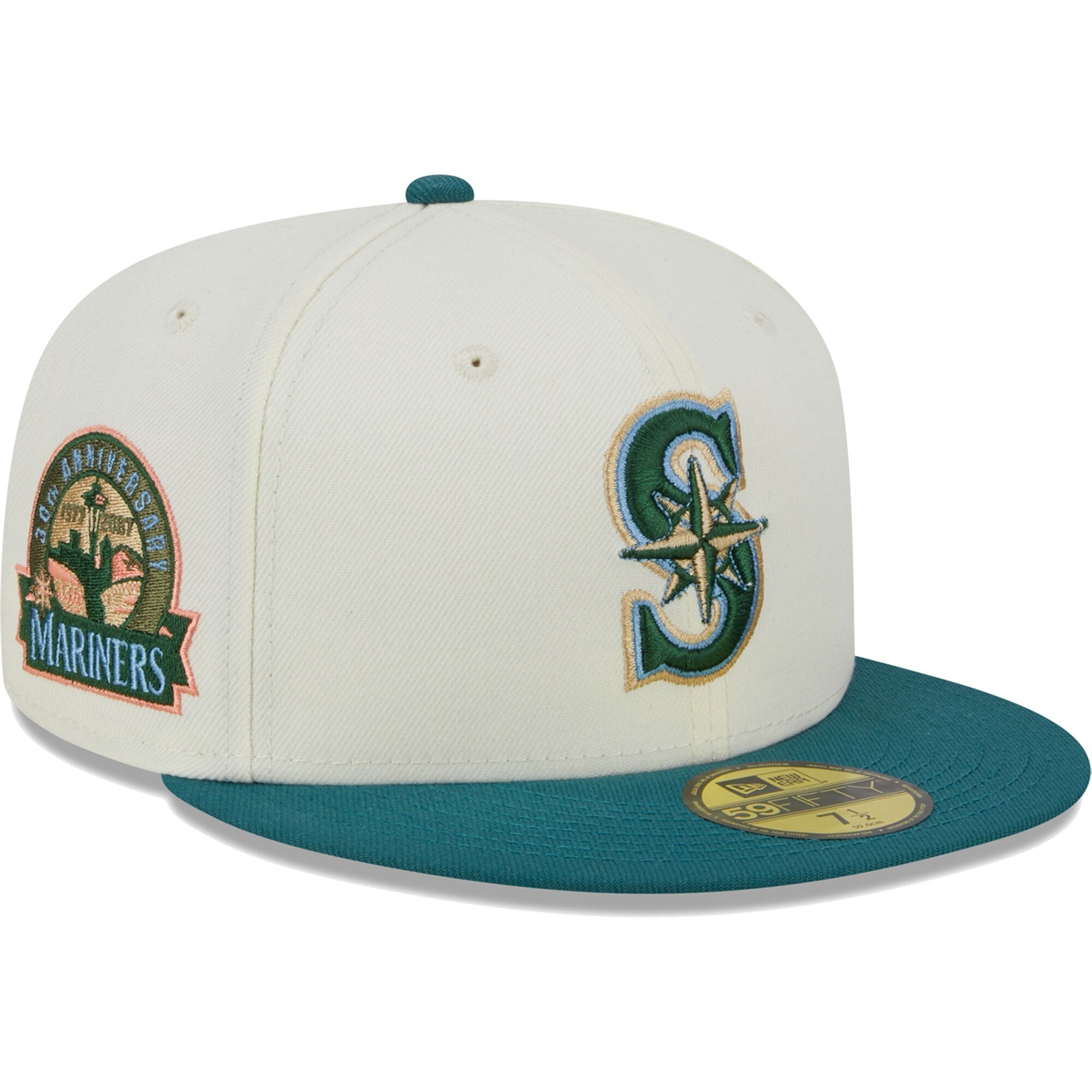 Seattle Mariners New Era Chrome Evergreen 59FIFTY Fitted Hat - Cream