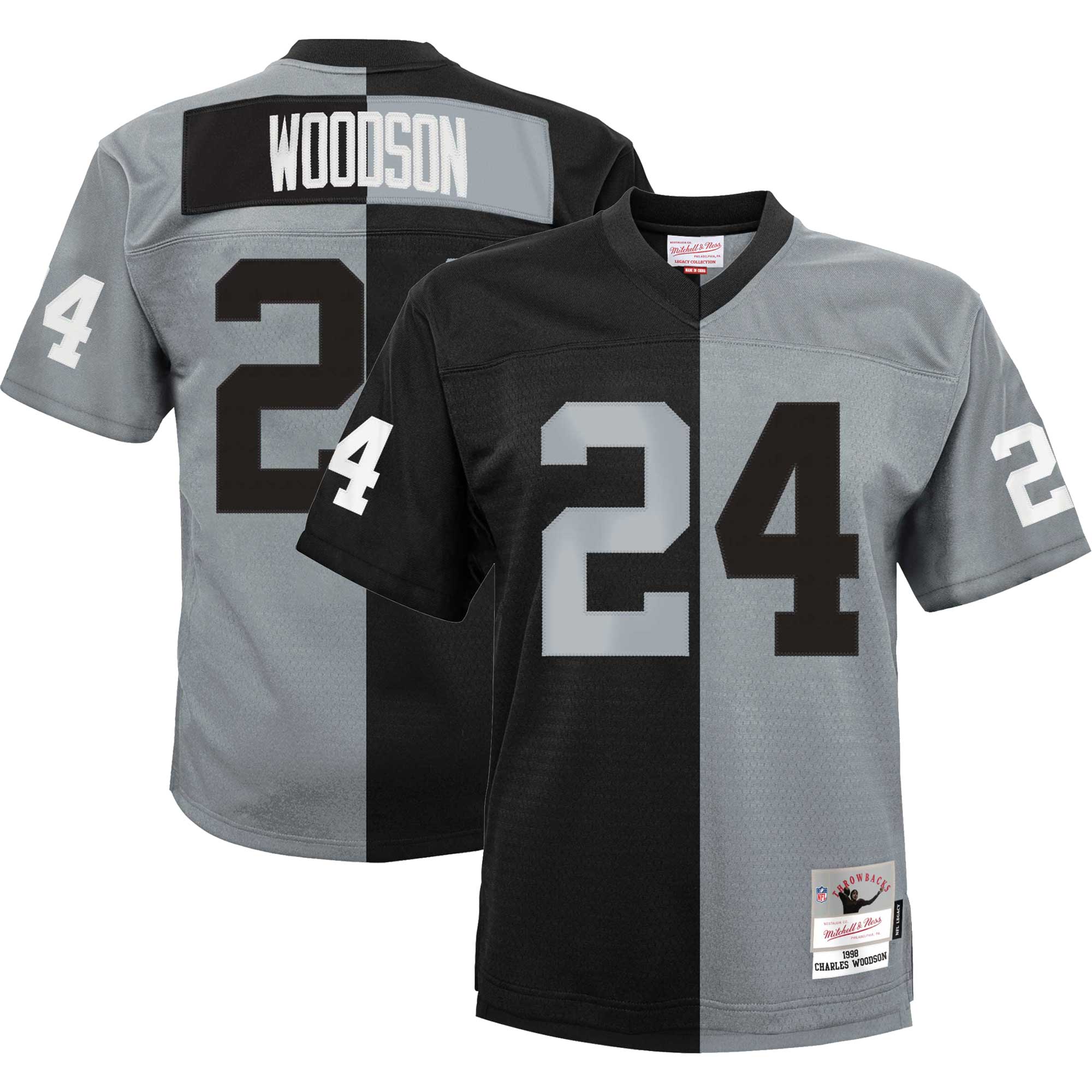 Charles Woodson Las Vegas Raiders Mitchell   Ness Youth Split Legacy Jersey   Black/Silver