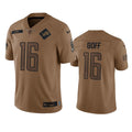 Men s Detroit Lions Jared Goff 2023 Brown Salute To Service Limited Stitched Jersey