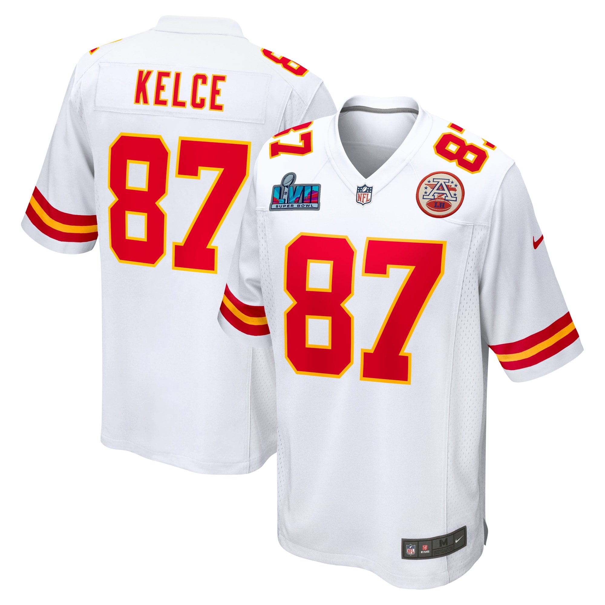 Travis Kelce Kansas City Chiefs Nike Super Bowl LVII Patch Away Game Jersey   White
