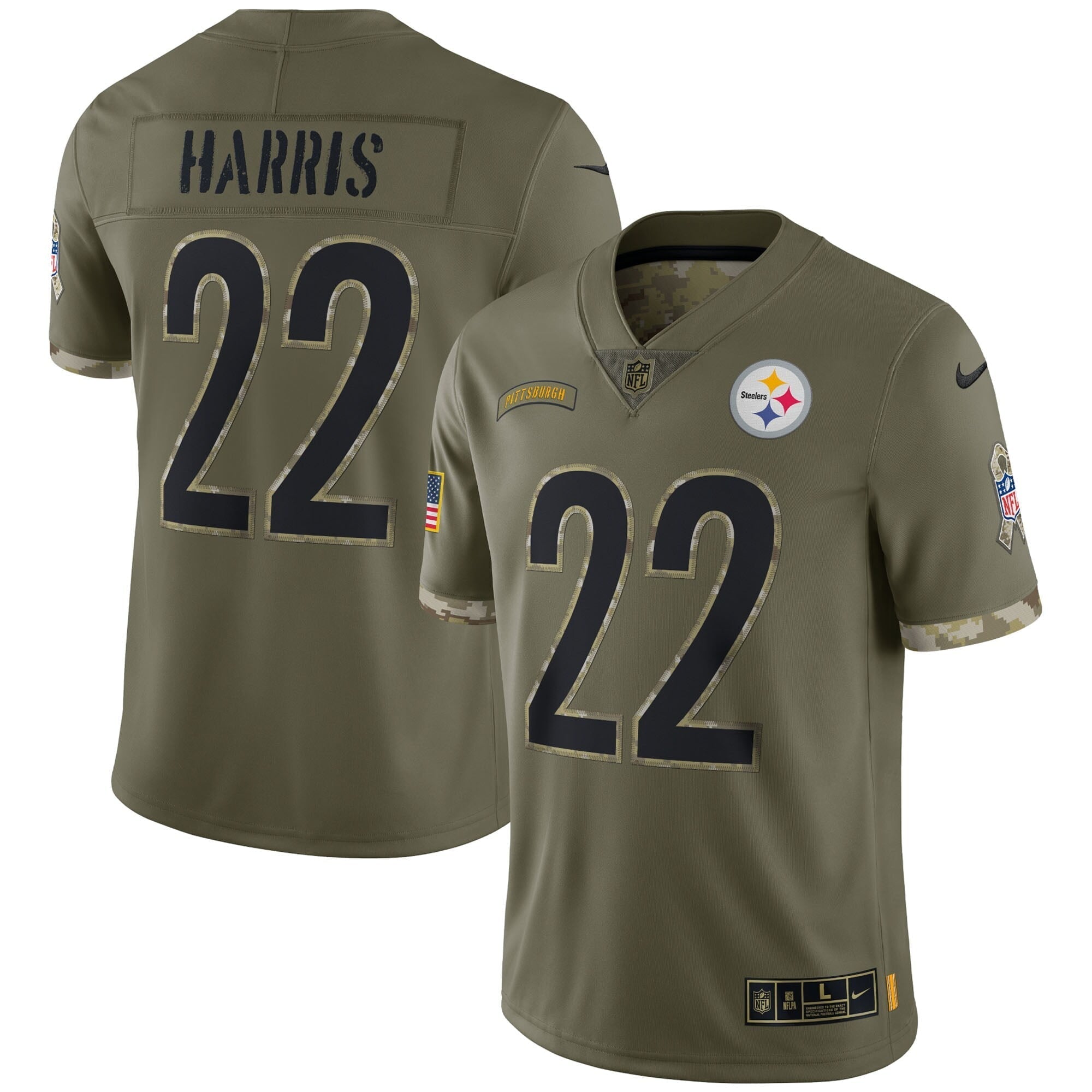 Men s Nike Najee Harris Olive Pittsburgh Steelers 2022 Salute To Service Limited Jersey