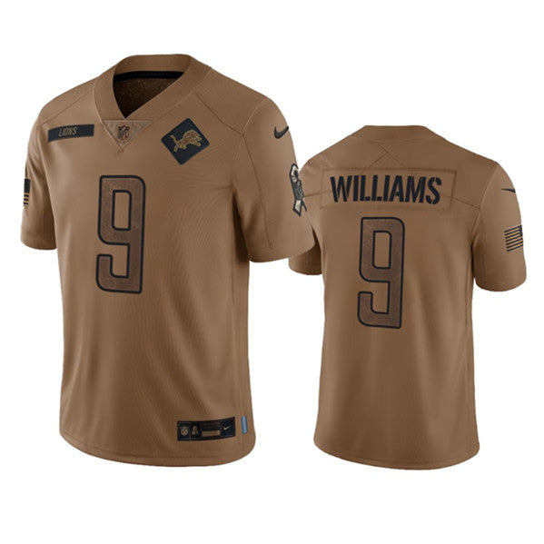 Men s Detroit Lions Jameson Williams 2023 Brown Salute To Service Limited Stitched Jersey