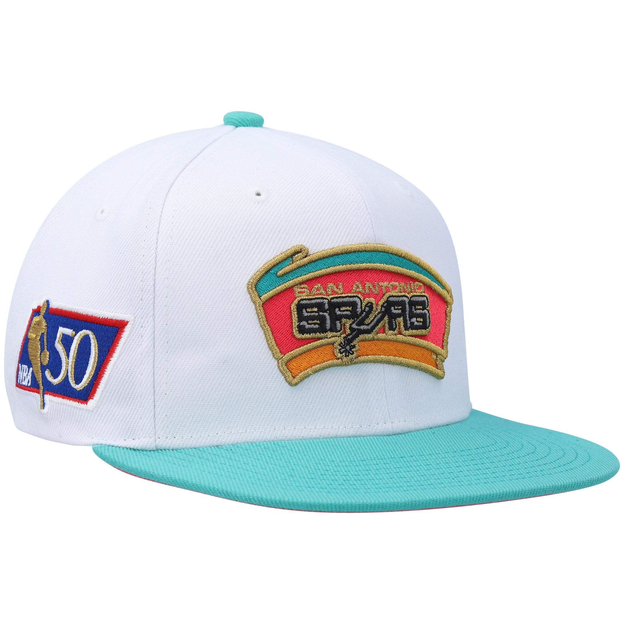 San Antonio Spurs Mitchell & Ness Hardwood Classics 50th Anniversary Snapback Hat - White/Teal