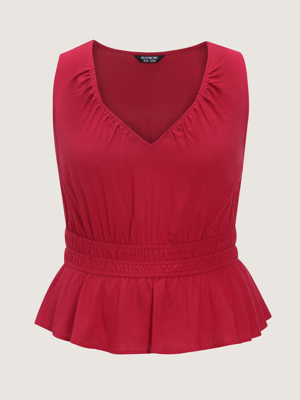 Linen Blend Shirred Waist Plain Tank Top