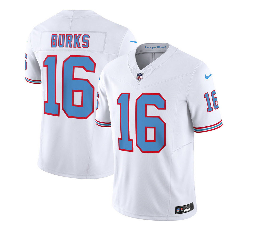 Men s Tennessee Titans Treylon Burks White 2023 F.U.S.E. Vapor Limited Throwback Stitched Jersey