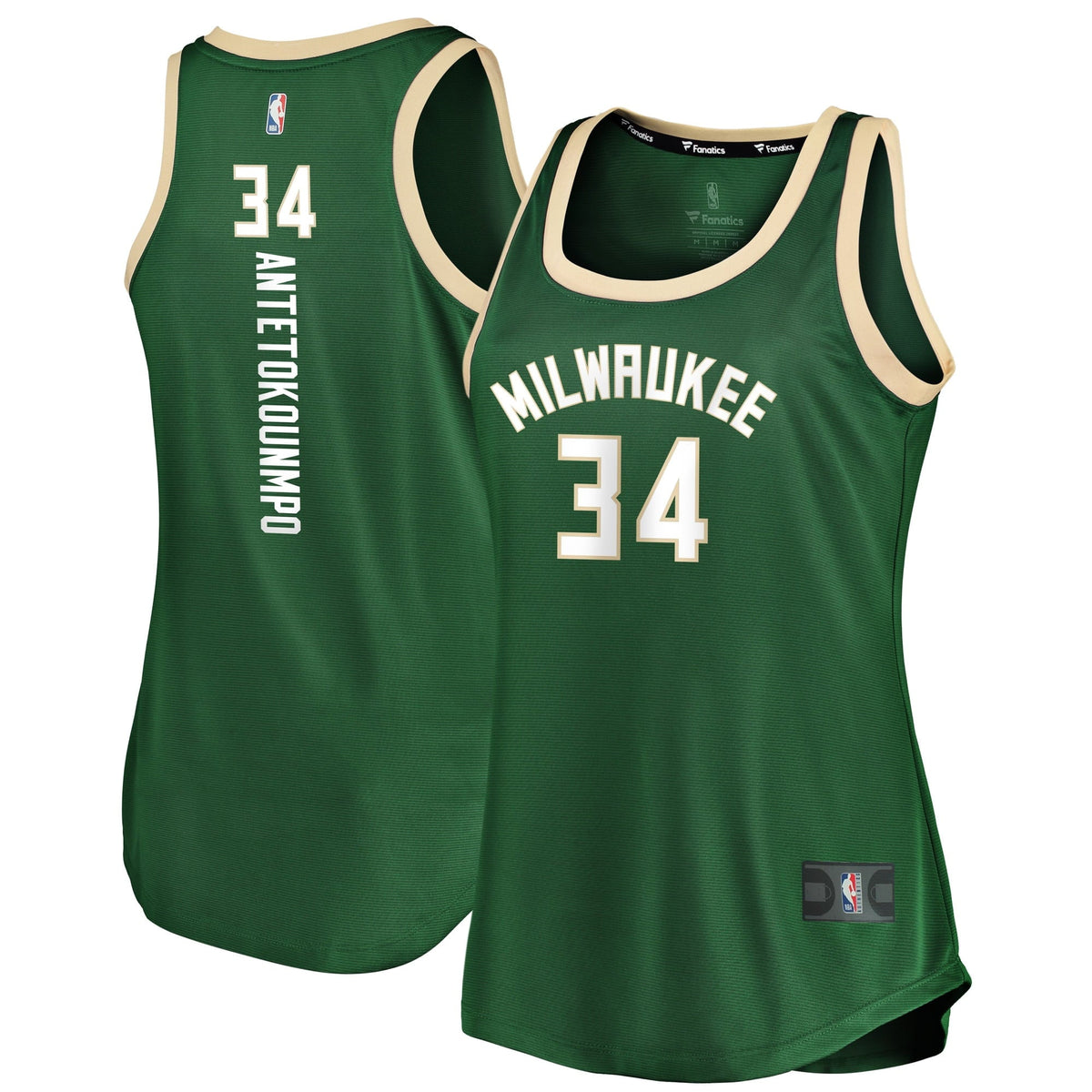 Women's Fanatics Branded Giannis Antetokounmpo Hunter Green Milwaukee Bucks Fast Break Tank Jersey - Icon Edition