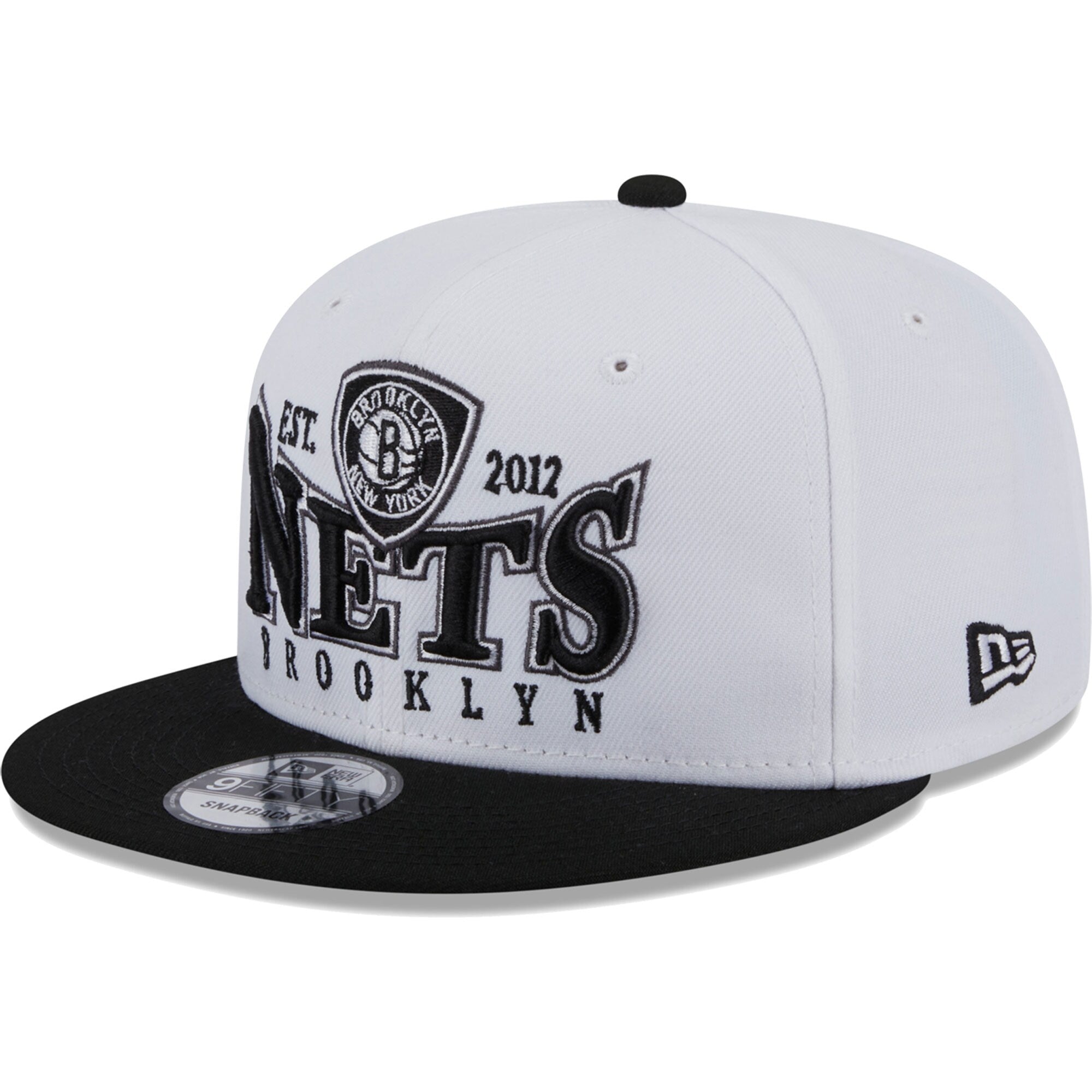 Brooklyn Nets New Era Crest Stack 9FIFTY Snapback Hat - White/Black