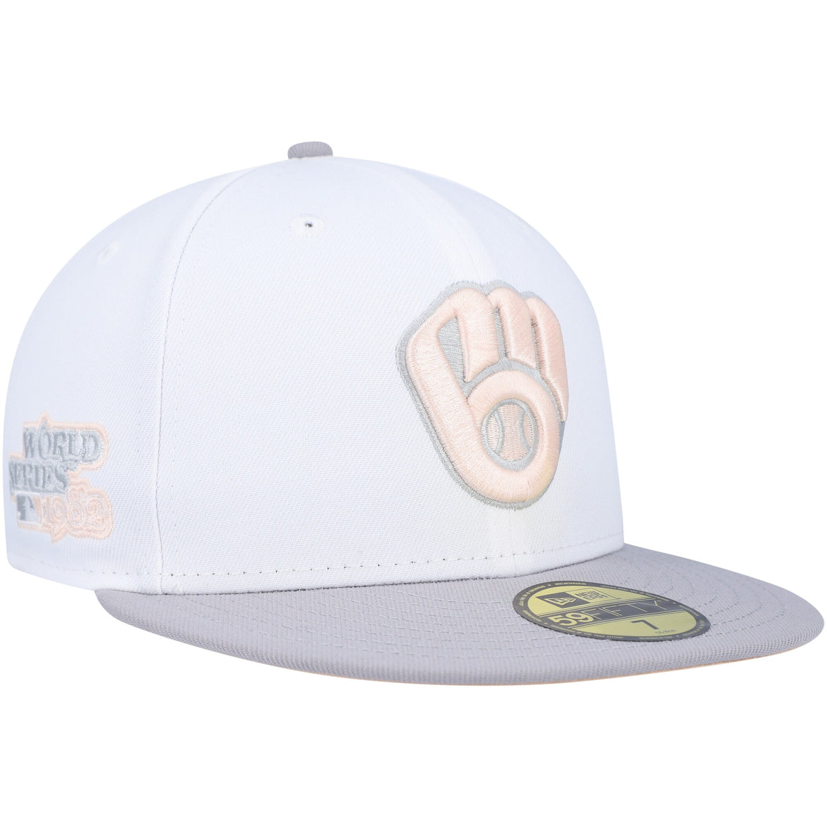 Milwaukee Brewers New Era 1982 World Series Side Patch Peach Undervisor 59FIFTY Fitted Hat - White/Gray