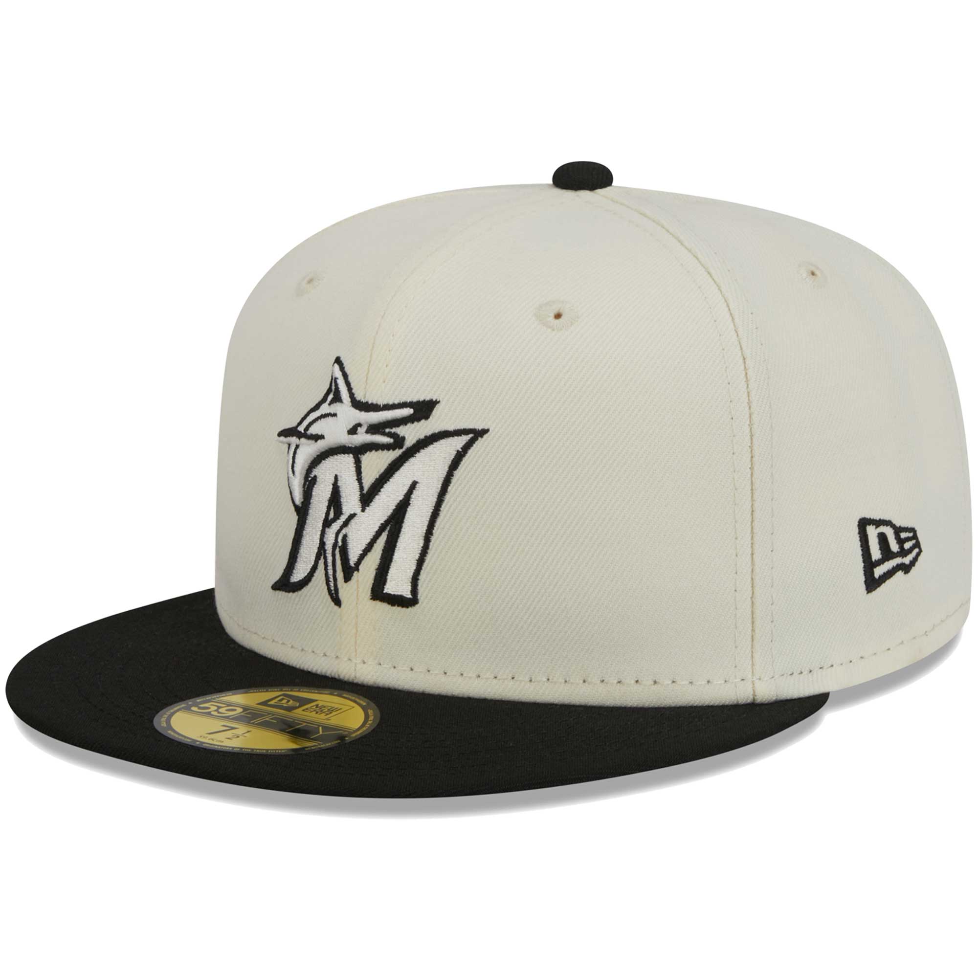 Miami Marlins New Era Chrome 59FIFTY Fitted Hat - Stone/Black