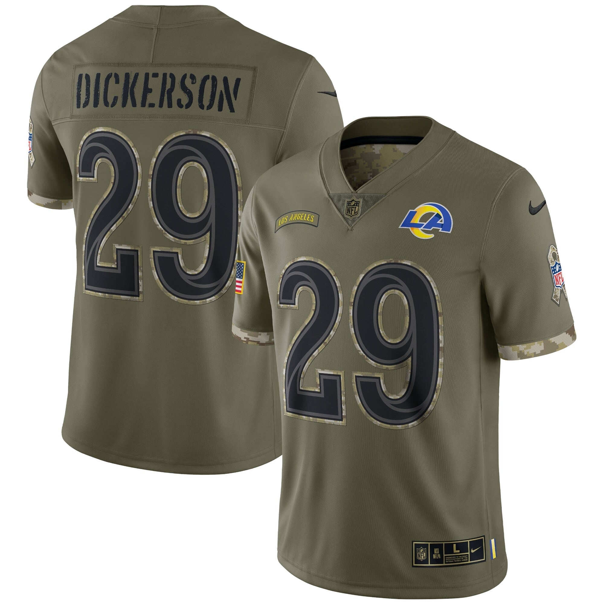 Men s Nike Eric Dickerson Olive Los Angeles Rams 2022 Salute To Service Retired Player Limited Jersey
