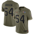 Tedy Bruschi New England Patriots 2022 Salute To Service Retired Player Limited Jersey   Olive