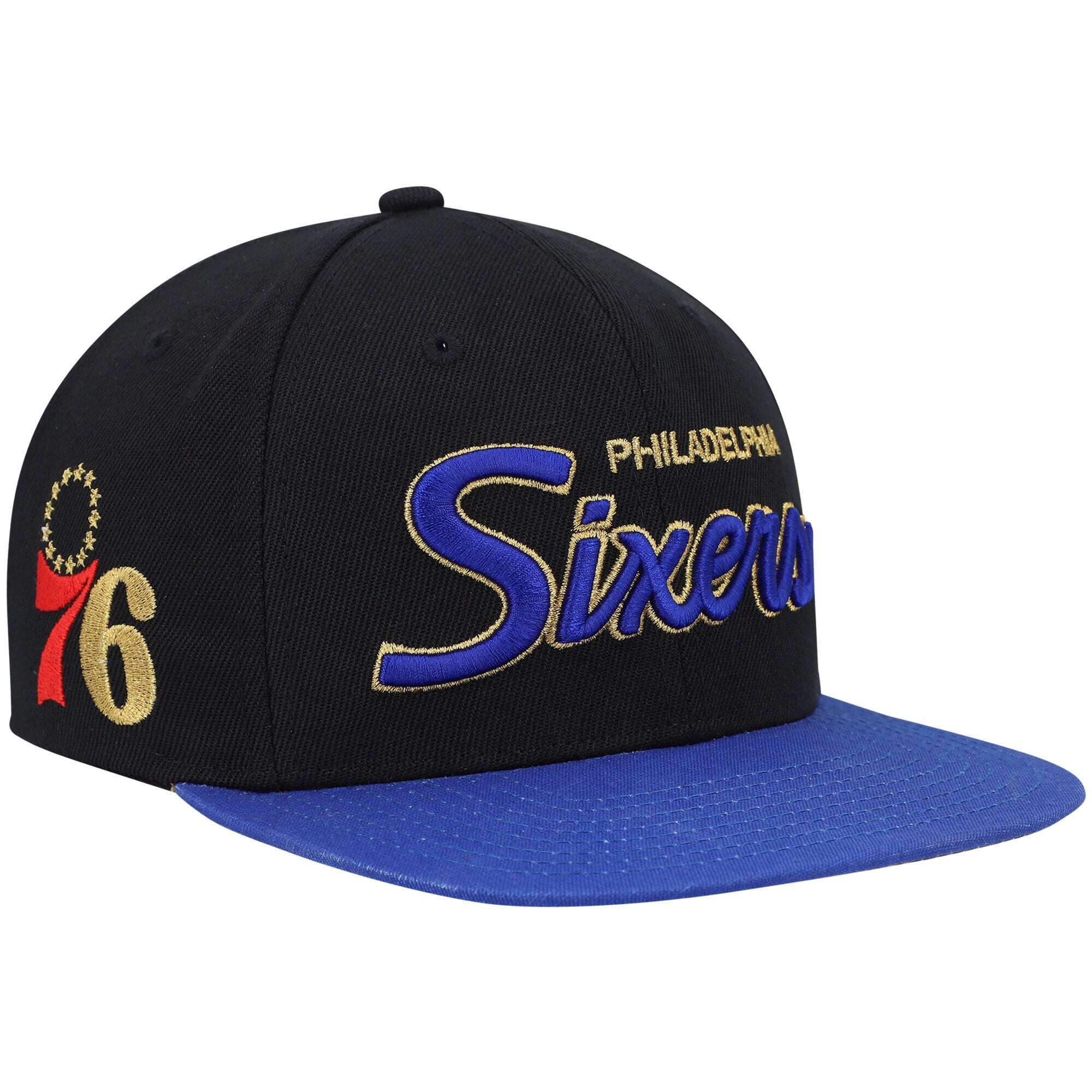 Philadelphia 76ers Mitchell & Ness NBA 75th Anniversary Snapback Hat - Black