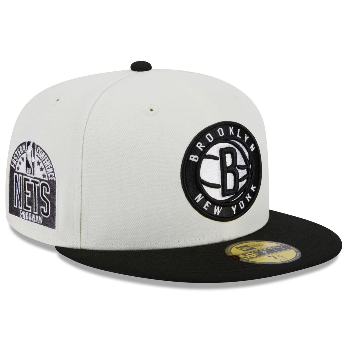 Brooklyn Nets New Era Retro City Conference Side Patch 59FIFTY Fitted Hat - Cream/Black