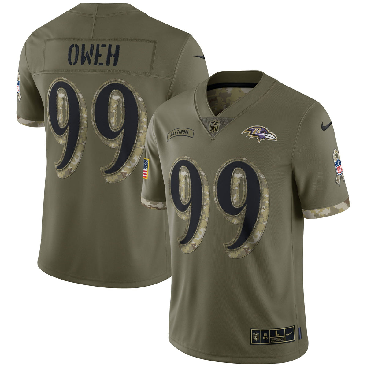 Men s Nike Odafe Oweh Olive Baltimore Ravens 2022 Salute To Service Limited Jersey