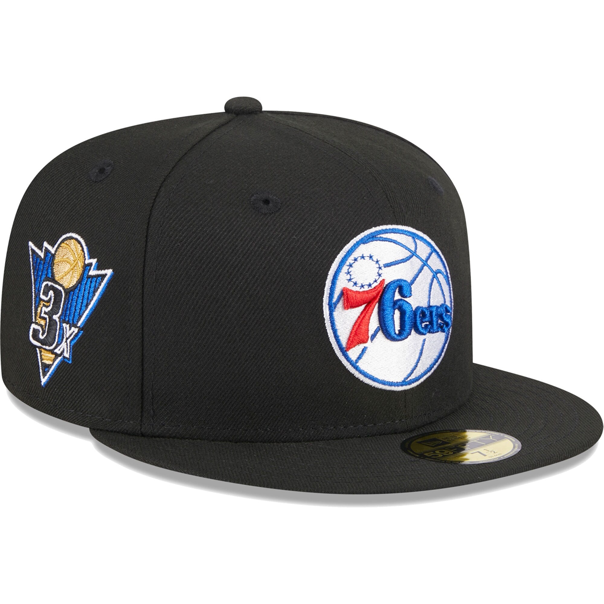 Philadelphia 76ers New Era 3-Time Champions Commemorative Side Patch 59FIFTY Fitted Hat - Black