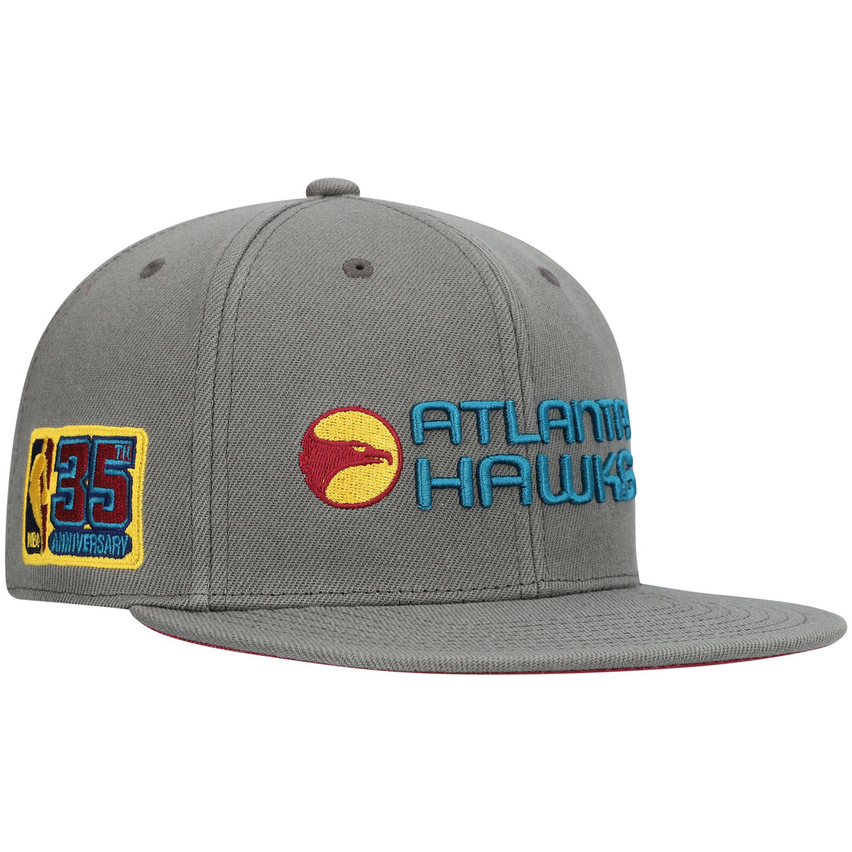 Atlanta Hawks, NBA Jerseys Mitchell & Ness Hardwood Classics NBA 35th Anniversary Carbon Cabernet Fitted Hat - Charcoal