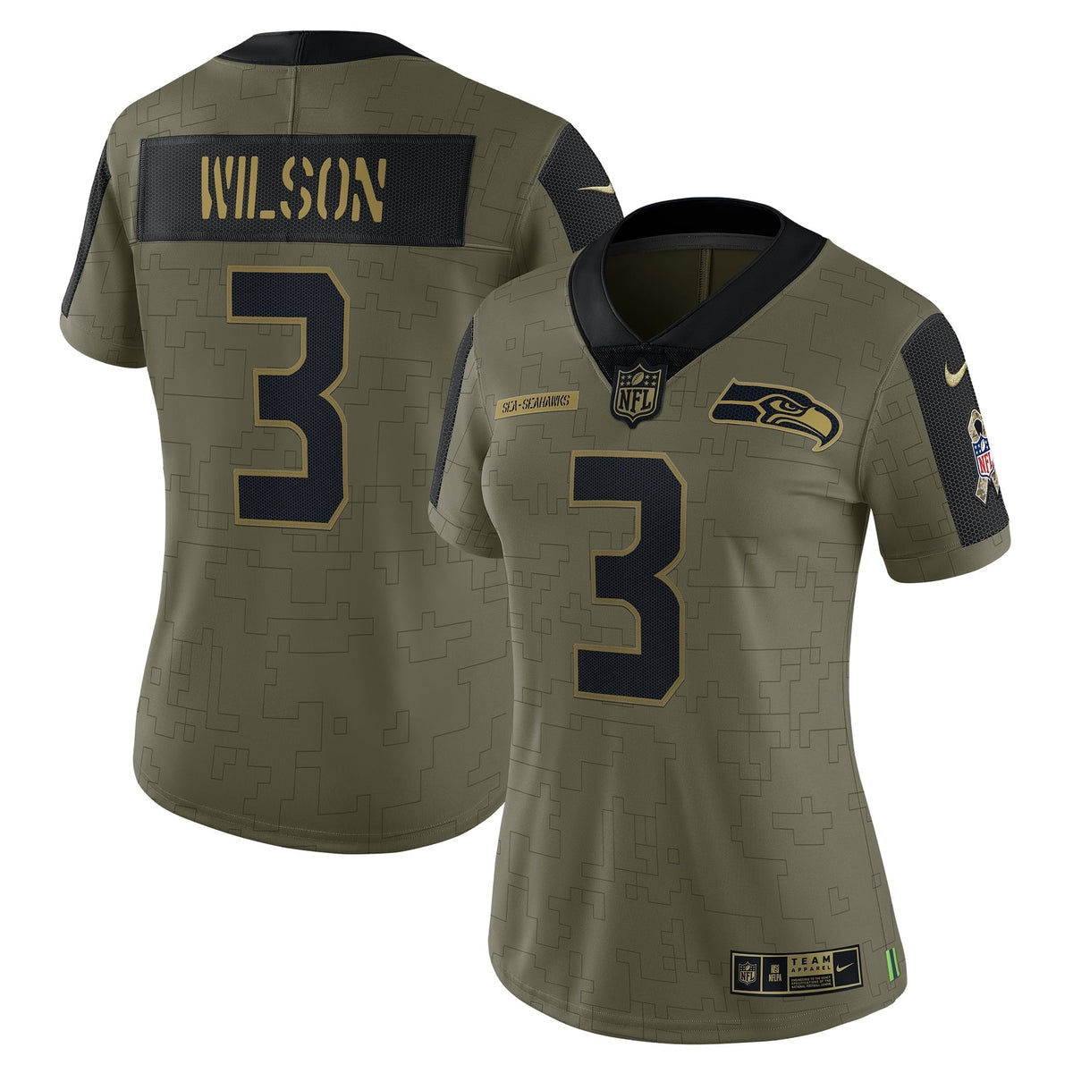 Women s Nike Russell Wilson Olive Seattle Seahawks 2021 Salute To Service Limited Player Jersey