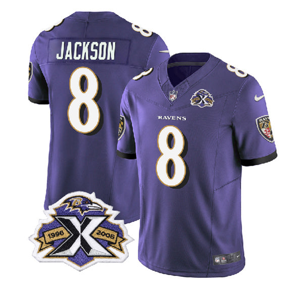 Men s Baltimore Ravens Lamar Jackson Purple 2023 F.U.S.E With Patch Throwback Vapor Limited Stitched Jersey