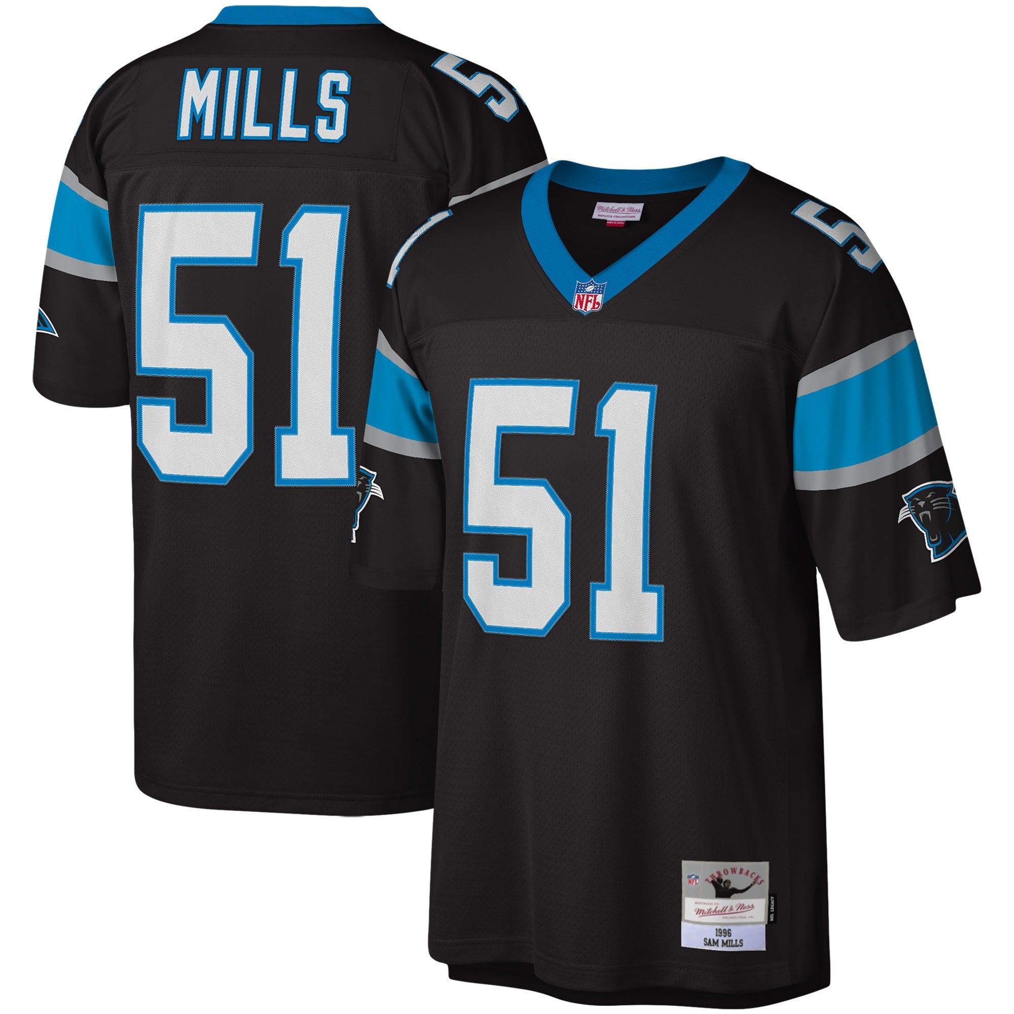 Sam Mills Carolina Panthers Mitchell   Ness Legacy Replica Jersey   Black