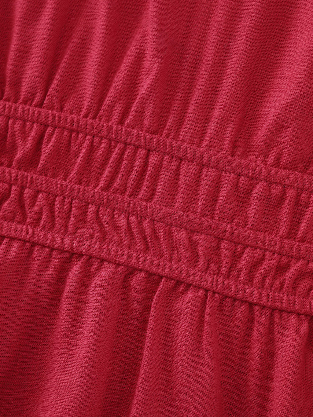 Linen Blend Shirred Waist Plain Tank Top
