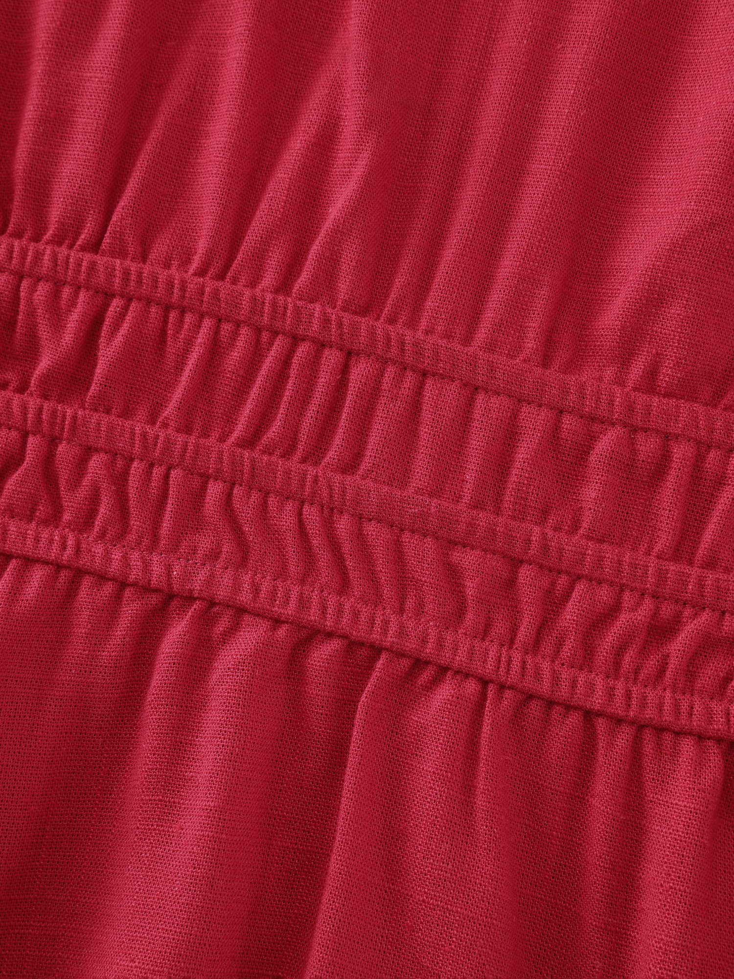 Linen Blend Shirred Waist Plain Tank Top