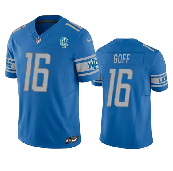 Men s Detroit Lions Jared Goff Blue 2023 F.U.S.E. 90th Anniversary Patch Vapor Untouchable Limited Stitched Jersey