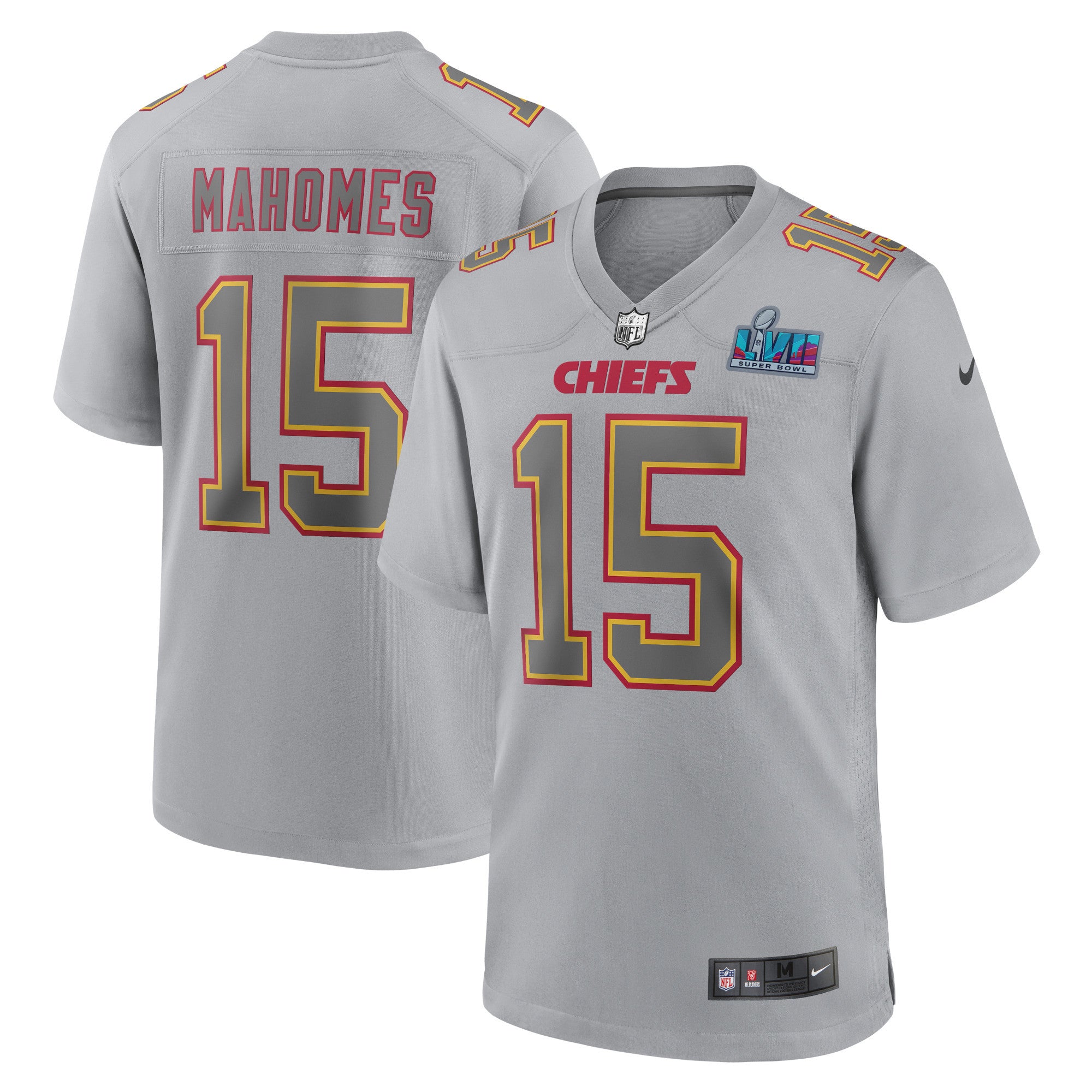 Patrick Mahomes Kansas City Chiefs Nike Youth Super Bowl LVII Patch Atmosphere Fashion Game Jersey   Gray