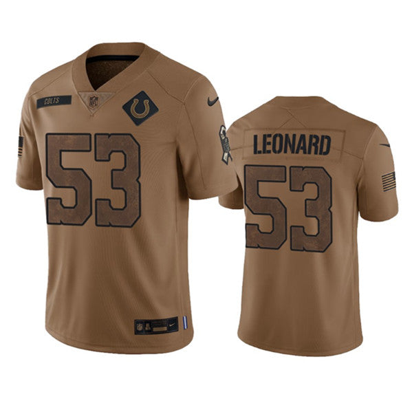 Men s Indianapolis Colts Shaquille Leonard 2023 Brown Salute To Sertvice Limited Stitched Jersey