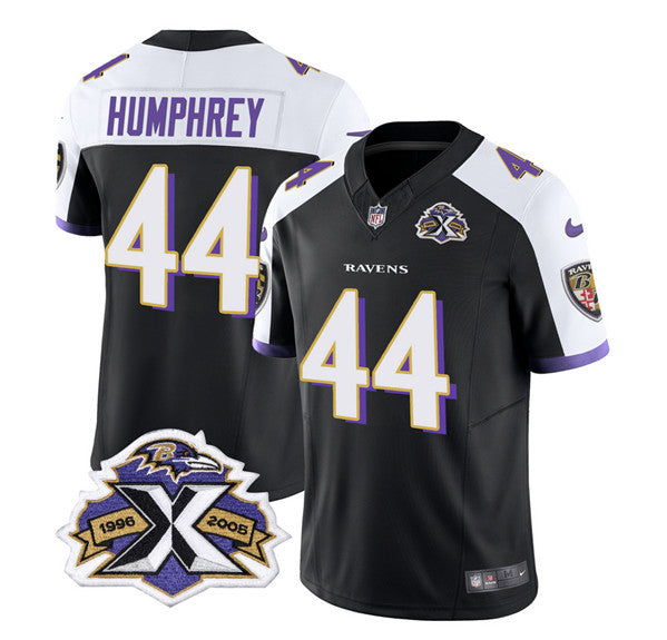 Men s Baltimore Ravens Marlon Humphrey Black White 2023 F.U.S.E With Patch Throwback Vapor Limited Stitched Jersey