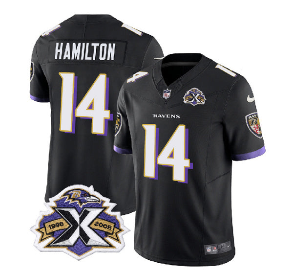 Men s Baltimore Ravens Kyle Hamilton Black 2023 F.U.S.E With Patch Throwback Vapor Limited Stitched Jersey