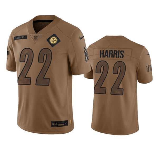 Men s Pittsburgh Steelers Najee Harris 2023 Brown Salute To Service Limited Stitched Jersey