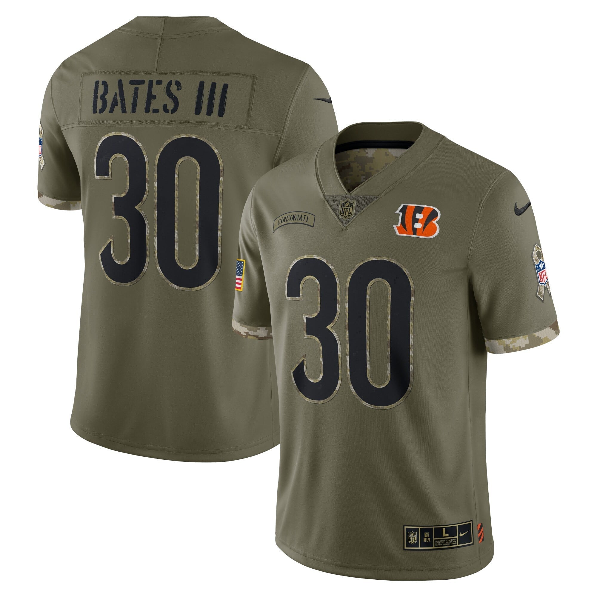 Men s Nike Jessie Bates III Olive Cincinnati Bengals 2022 Salute To Service Limited Jersey
